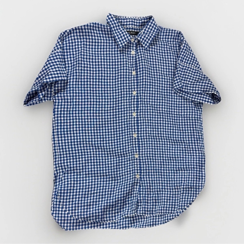 Lauren Ralph Lauren Shirt Mens Sz L Blue Plaid Linen Button Up Black Label